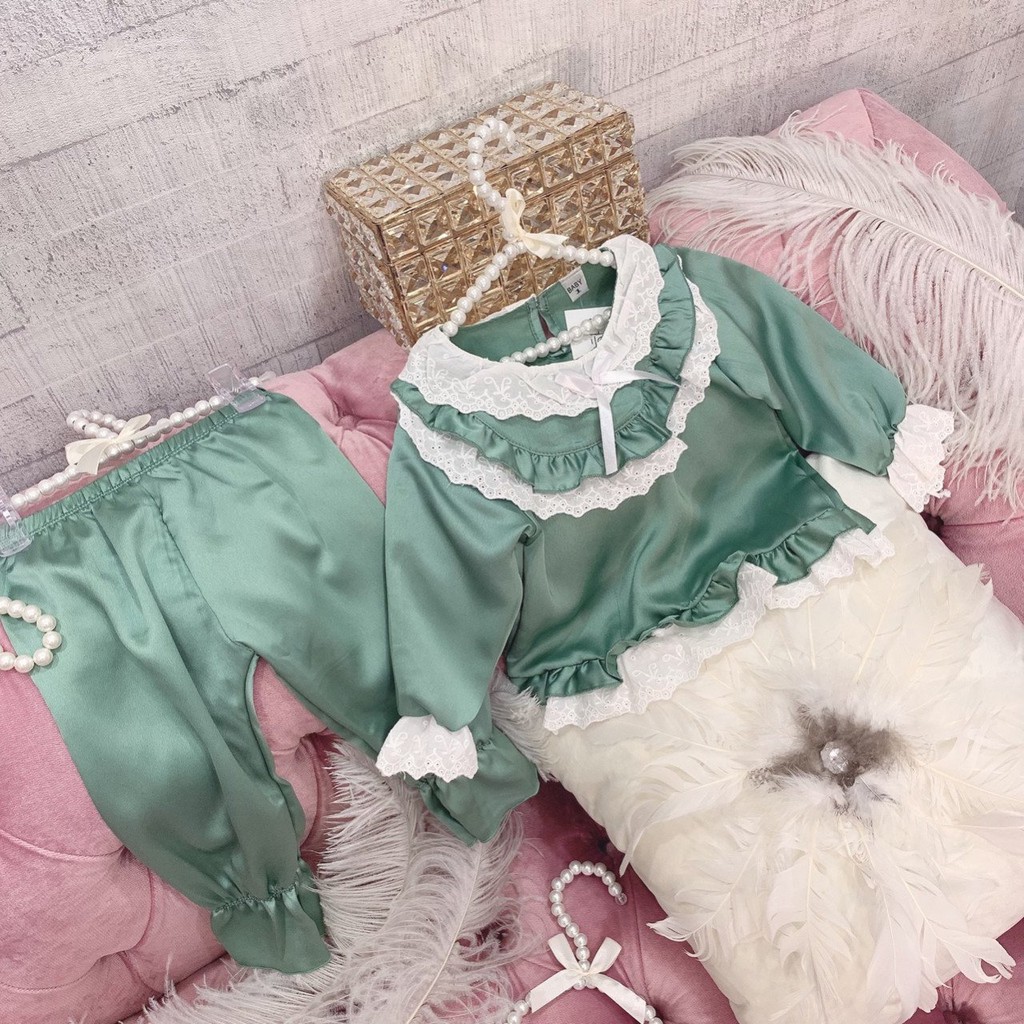 Bộ pijama cho bé 🌸MỀM MẠI🌸 Bộ ngủ pijama viền ren lụa satin hàn mềm mại an toàn cho da bé, size từ 5 tháng đến 9 tuổi