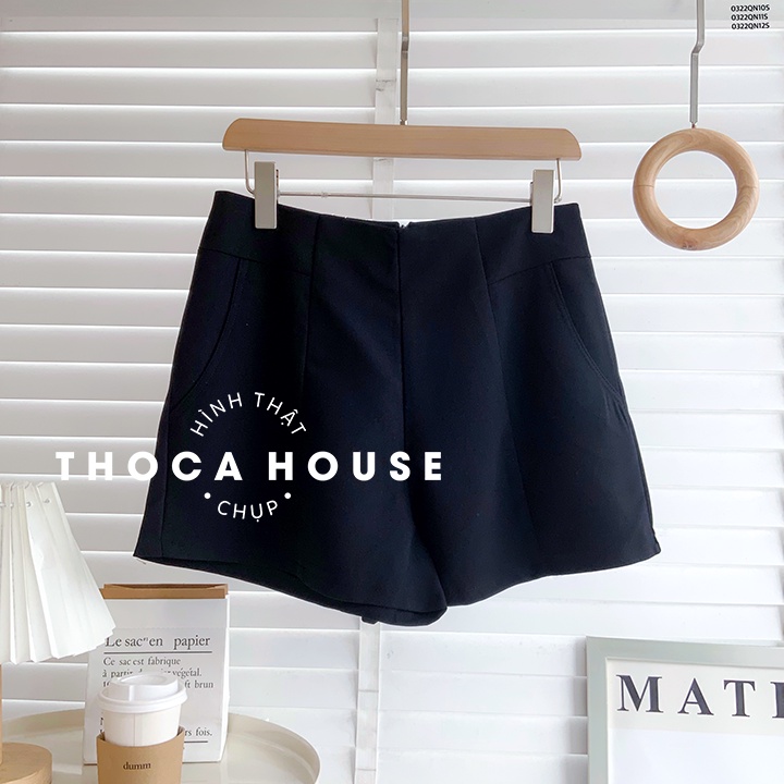 Quần short ulzzang Hàn may lai giữa khóa kéo sau trơn đen, nâu, nude THOCA HOUSE năng động, trẻ trung