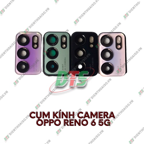 Cụm kính camera oppo Reno 6 kèm keo dán có viền chụp đủ màu