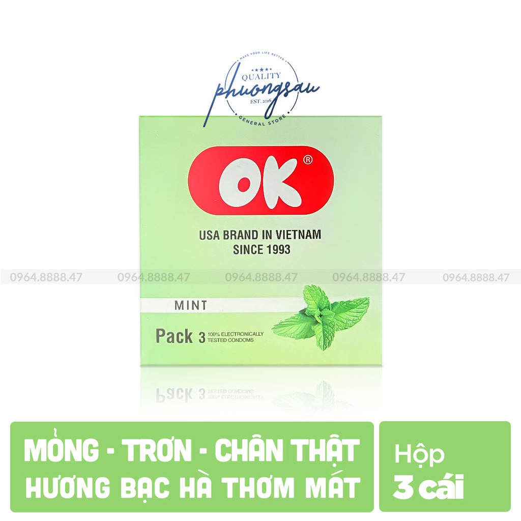 [ Chính Hãng ] - Bao Cao Su Ok - Hương Bạc Hà ( Hộp 3 cái )