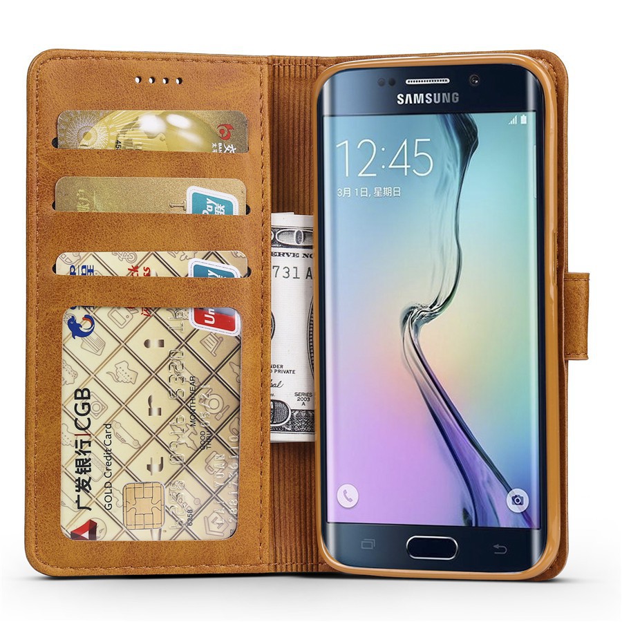 Bao da điện thoại chất liệu da màu trơn đơn giản cho Samsung S6 / S6Edge