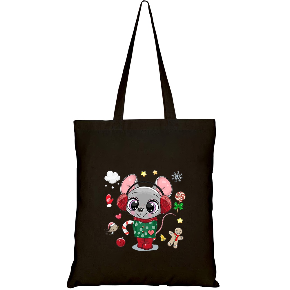 Túi vải tote canvas HTFashion in hình cute cartoon mouse girl coat HT503