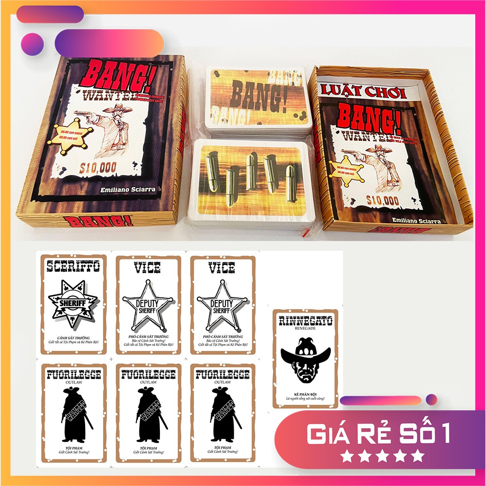 Game thẻ bài nhập vai bắn súng giá rẻ - Board game Bang phiên bản Việt hóa dễ chơi, dễ nhớ nhân vật