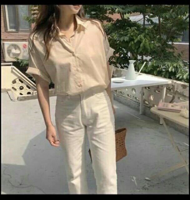 Áo sơ mi đũi lụa cộc tay kiểu dáng vintage màu pastel
