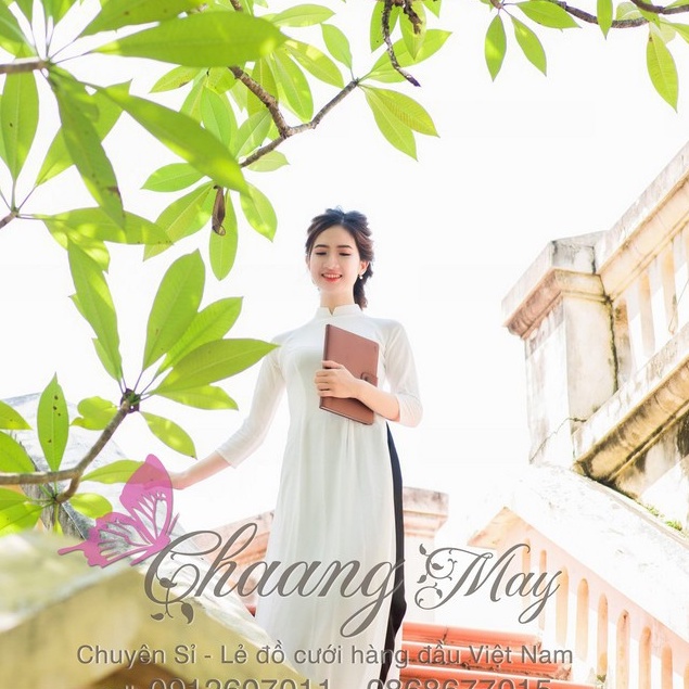 Bộ áo dài trắng học sinh_Chaang_May sẵn áo dài 4 tà nữ sinh, Vải áo dài Chiffon