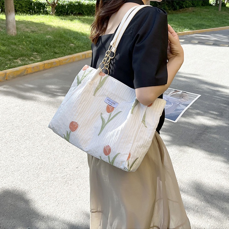 Túi Tote Đeo Vai / Xách Tay Sức Chứa Lớn In Họa Tiết Hoa Tulip Có Khóa Kéo Cho Nữ