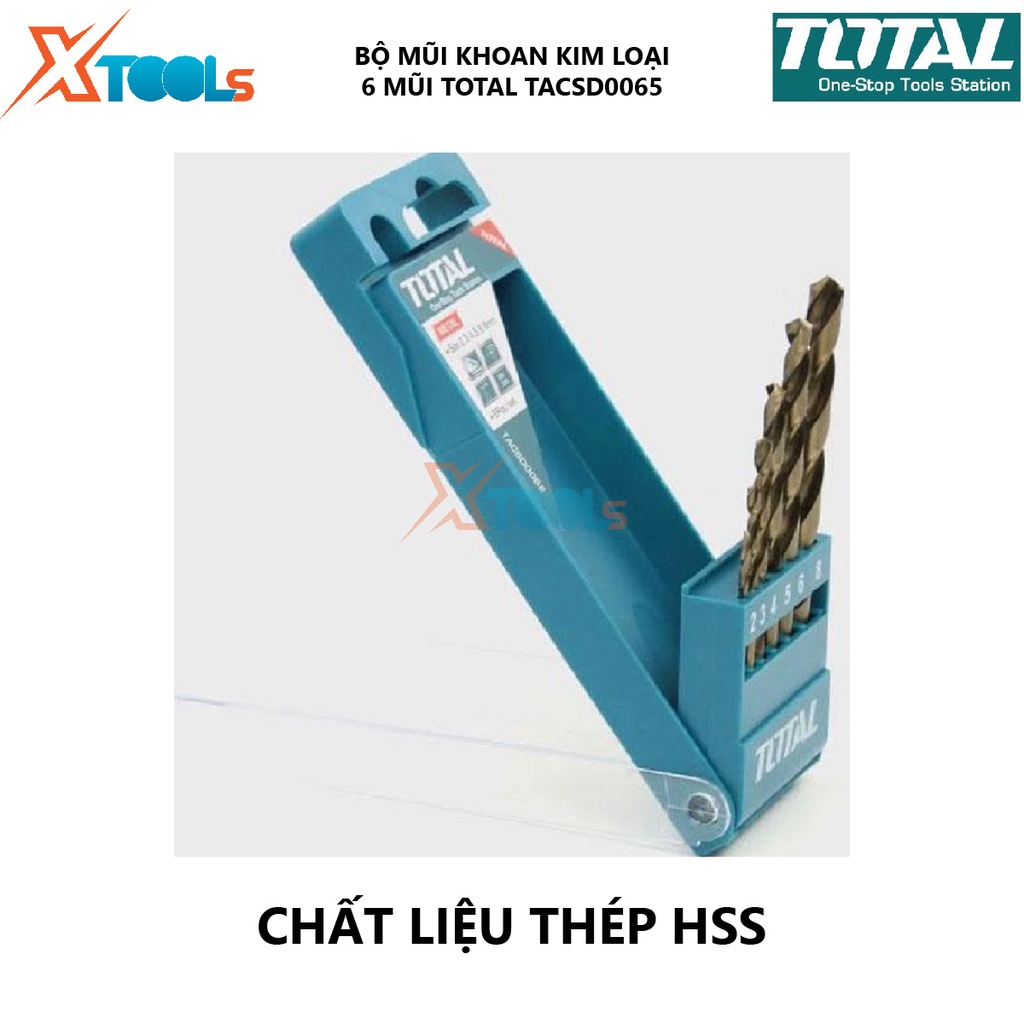 Bộ mũi khoan kim loại HSS 6 chi tiết TOTAL TACSD0065 bộ 6 dao phay ngón Có khả năng chống mòn, Hộp 6 mũi 2, 3, 4, 5, 6,