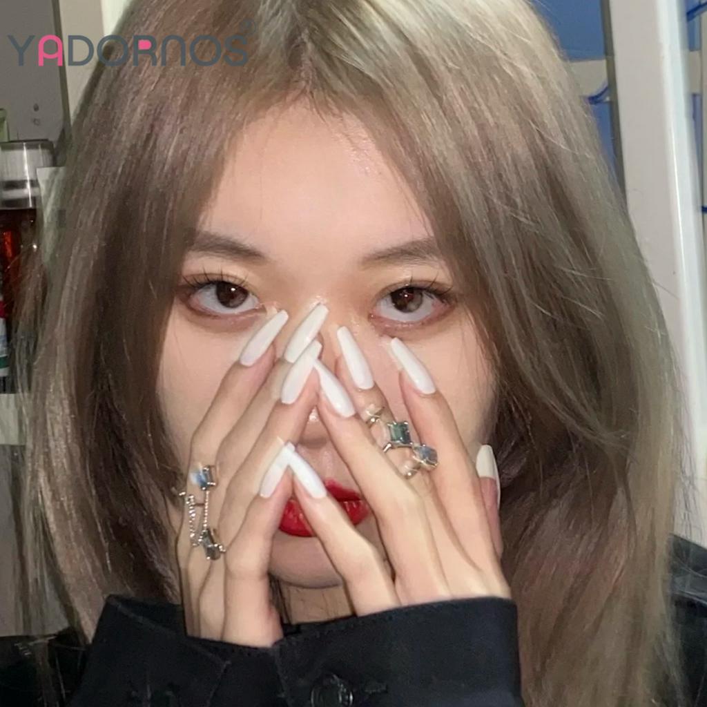 YADORNOS Set 24 móng tay giả YADORNOS màu trắng sữa thời trang dành cho nữ