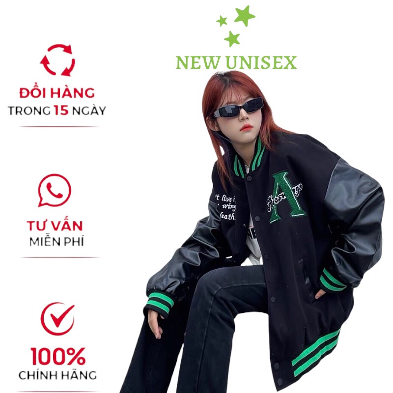 Áo Khoác Bomber Unisex Form Rộng Áo 2 Lớp Vải Dạ Dày Phối Tay Da Cao Cấp