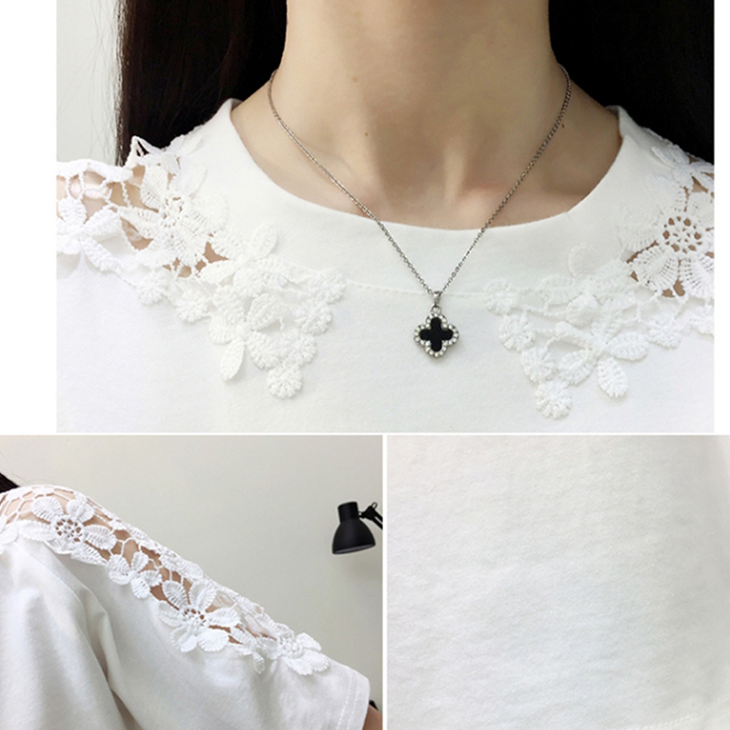 Áo Thun Nữ Tay Ngắn Phối Ren Phong Cách Hàn Quốc