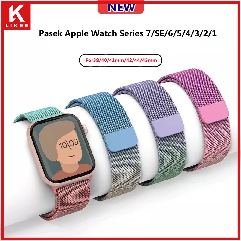 Dây Đeo Đồng Hồ Bằng Thép Không Gỉ Màu Gradient Mới Cho iwatch Series 7 7 SE 6 5 4 3 2 1 41mm 45mm 44mm 40mm 42mm 38mm