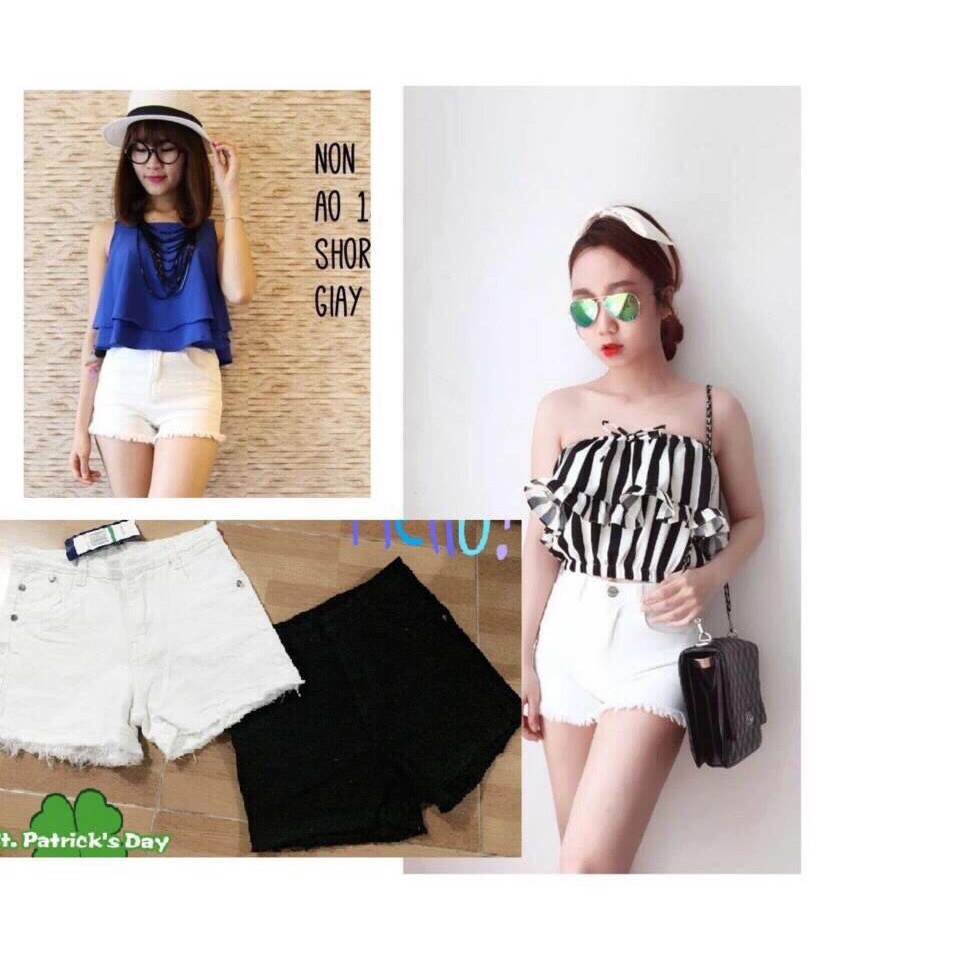 QUẦN SHORT JEAN NỮ LAI TUA ĐEN VÀ TRẮNG N1