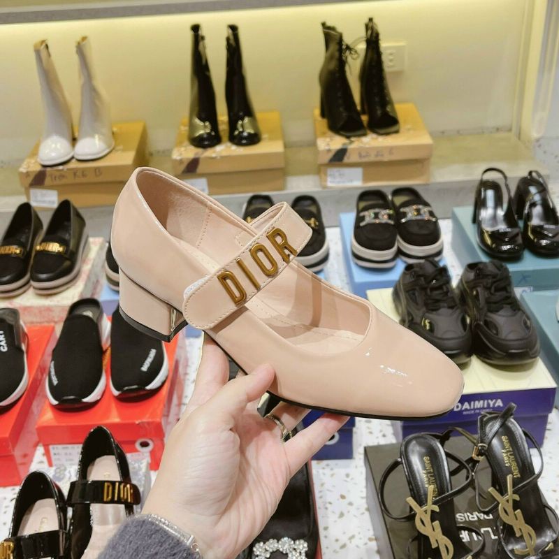 Giày búp bê gót 3cm Dior. cao cấp đen be