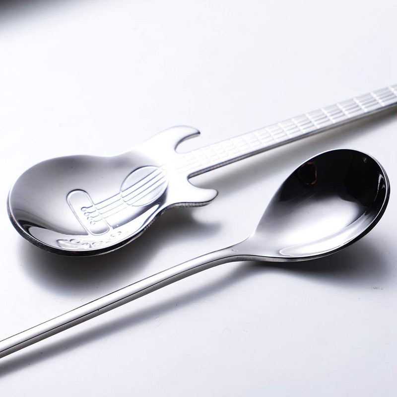 6Pcs Note Spoon and Guitar Spoon Set Teaspoon Stainless Steel