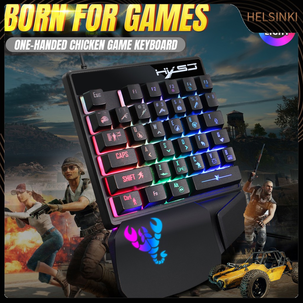 Bàn Phím Gaming Hel + Hxsj V400 Một Tay Có Dây + Đèn Nền 35 Phím