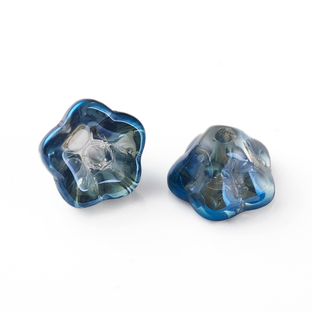 Set 10 hạt pha lê mạ điện hình hoa loa kèn màu xanh lam prussian kích thước 8.5x8x5.5mm lỗ 1mm