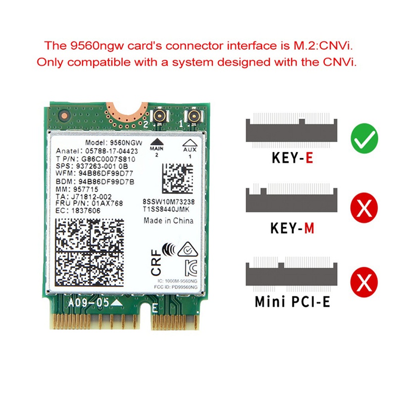 Thẻ Wifi Băng Tần Kép 1730Mbps AC 9560 Bluetooth 5.0 802.11Ac M.2 CNVI 9560NGW Để Bàn