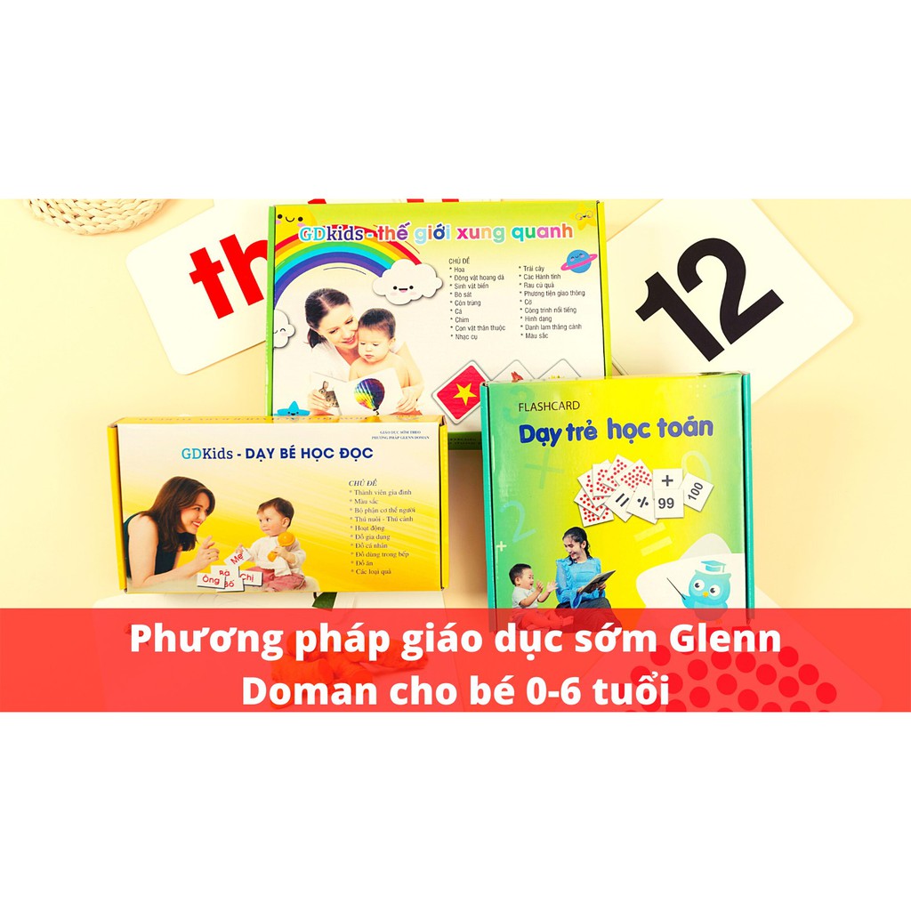 COMBO 3 BỘ THẺ HỌC THÔNG MINH CHUYÊN SÂU TOÁN+ TIẾNG VIỆT+ THẾ GIỚI XUNG QUANH CHUẨN GLENN DOMAN- FLASH CARD GDKIDS