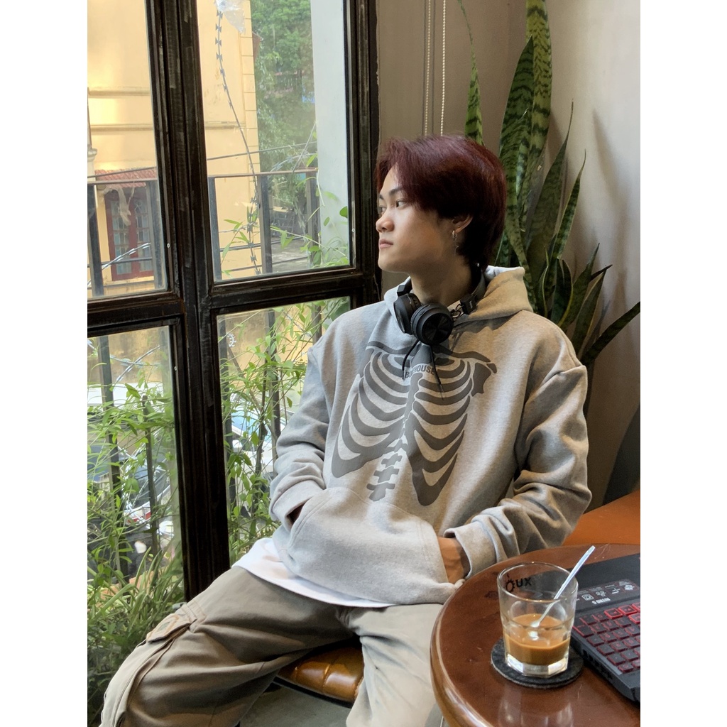 Áo hoodie local brand chính hãng, hoodie unisex form rộng Bone GRAY