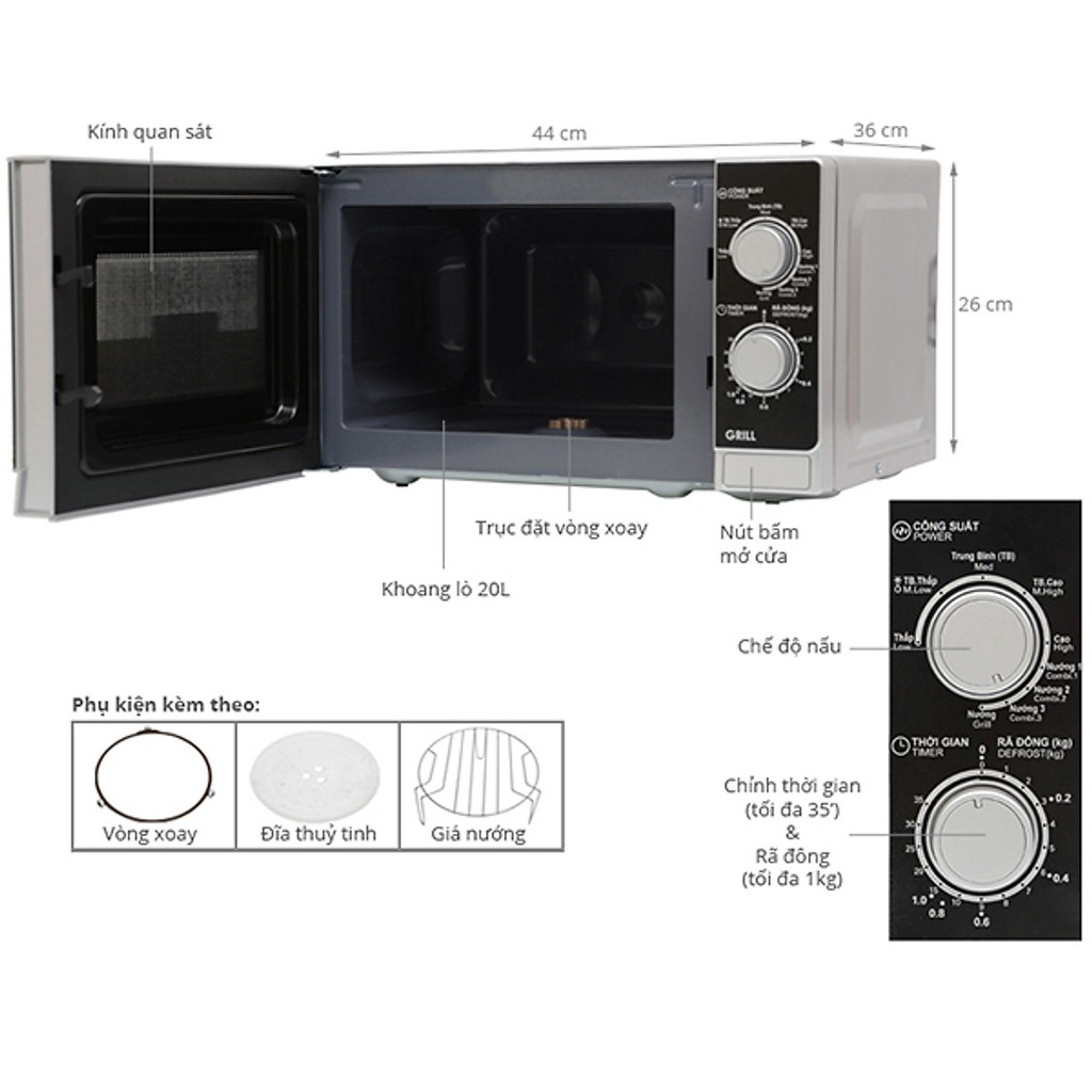 [Mã ELHADEV giảm 4% đơn 300K] Lò Vi Sóng Có Nướng Sharp R-G222VN-S- 20 Lít - Hàng chính hãng