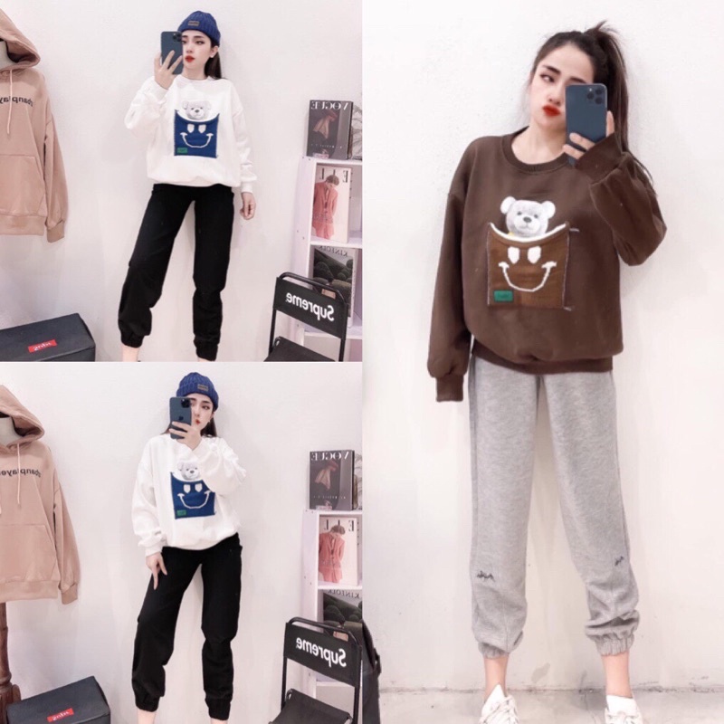 Set Bộ Nỉ Bông Gấu mặt cười siêu yêu thương cực hot
