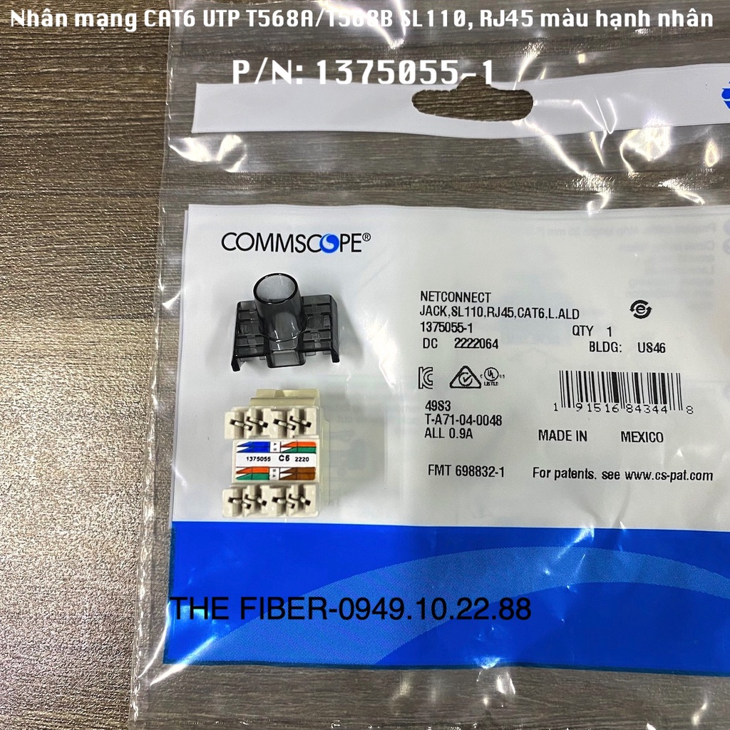 Nhân mạng CAT6 UTP, T568A/T568B, SL110, RJ45, màu hạnh nhân 1375055-1 - Chính hãng COMMSCOPE