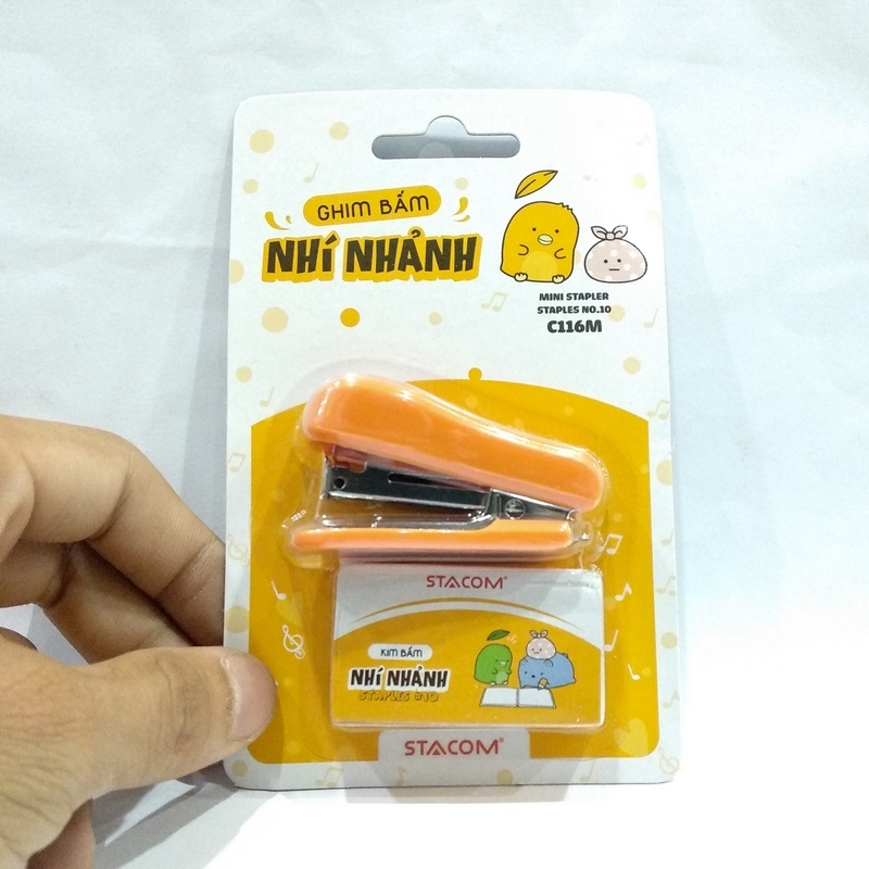 Ghim Bấm Nhí Nhảnh - Đồ Bấm Kim Mini + Kim Bấm Số 10 - Stacom C116M - Màu Cam - Stacom