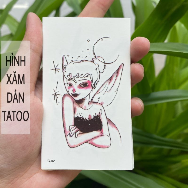 Hình xăm tinkerbell nàng tiên nhỏ c02. Tatoo dán tạm thời size &lt;10x6cm