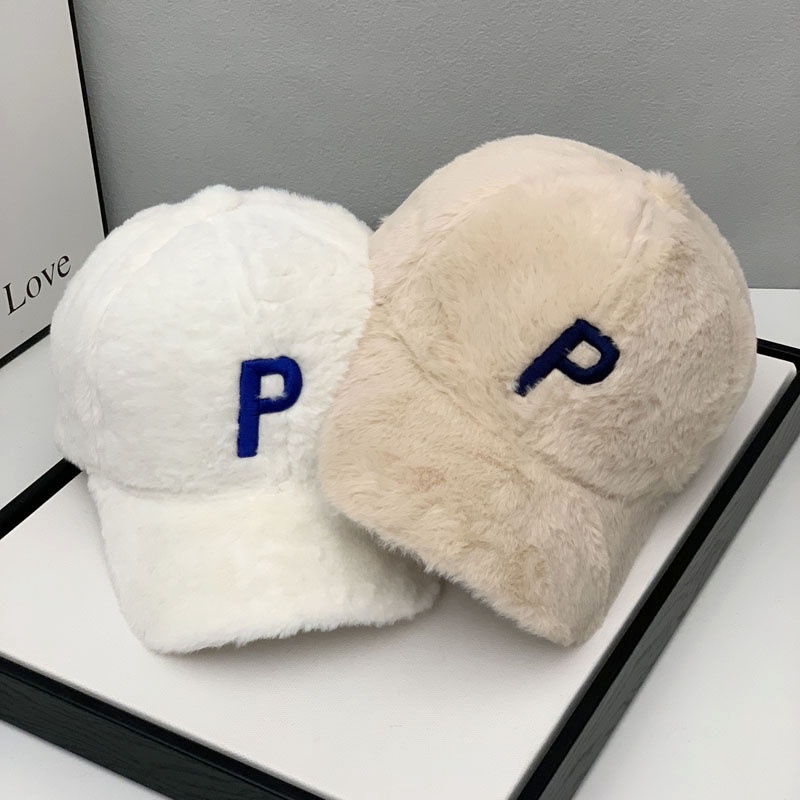 Mũ Lưỡi Trai Phối Lông Thêu Chữ P Phong Cách Hàn Quốc Thời Trang Thu Đông Cho Nữ