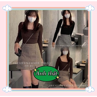 Set dạ tweed 3 chi tiết, áo trơn kèm chân váy dạ mũ nồi phong cách uzzlang