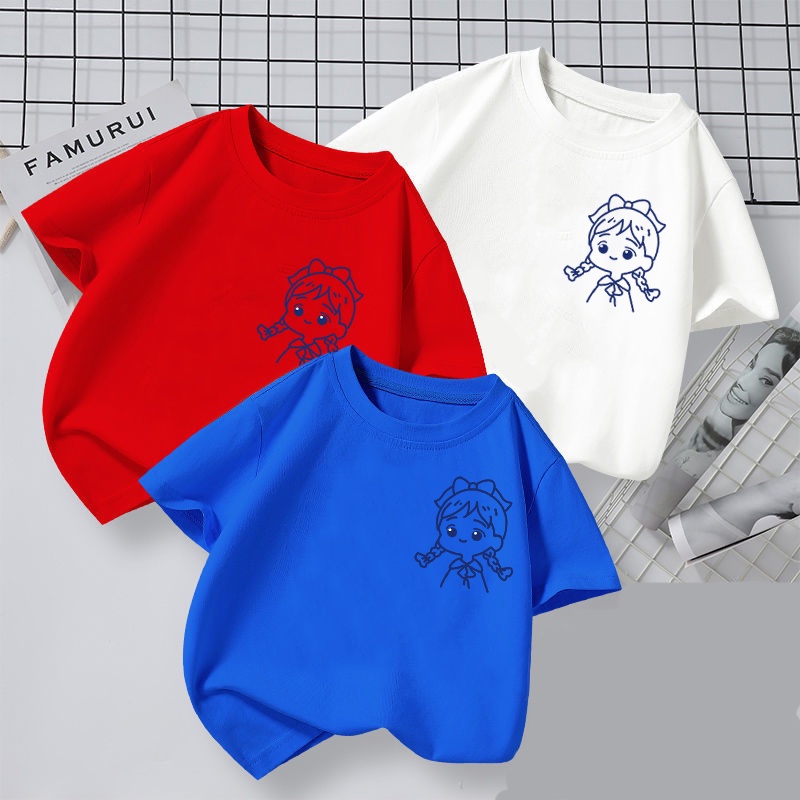 NRVP Áo thun trơn tay ngắn cổ tròn in họa tiết hoạt hình thời trang cho bé 3-11 tuổi