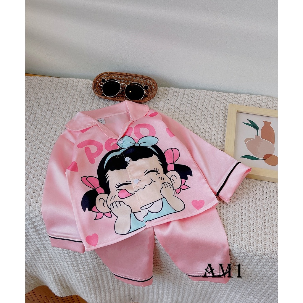 (10-20kg) Đồ Bộ Bé Gái Mặc Nhà dài tay cao cấp Pijama Lụa Cao Cấp Cho Bé TB141