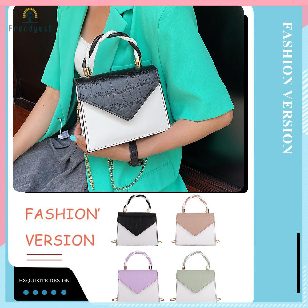 Fashion Women Contrast Color Stone Pattern Crossbody Bag PU Mini Handbag