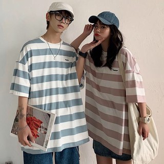 [ Có Ảnh Thật ] Áo thun unisex tay lỡ form rộng - sọc tem tròn