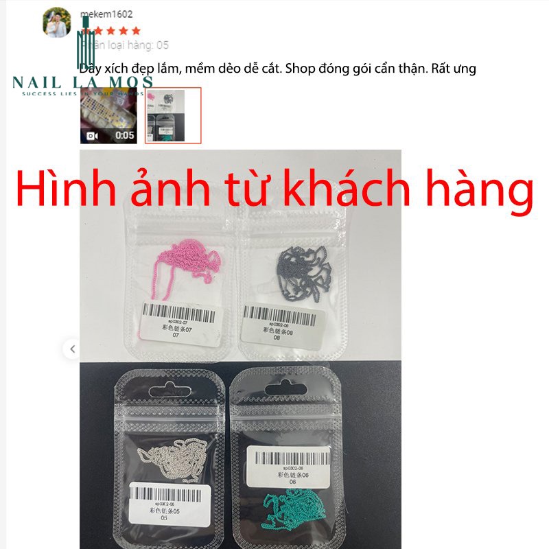 Dây xích nail trang trí móng tay - 12 mẫu dây xích nhiều màu phong cách Hàn Quốc (lẻ 1 dây)