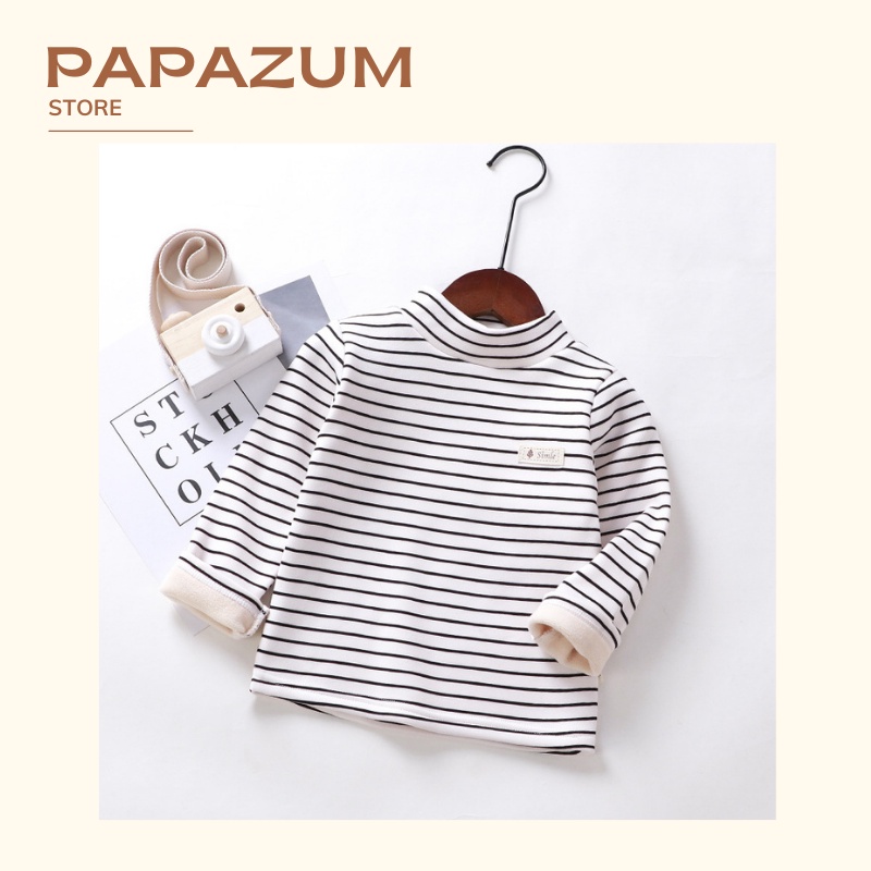 Áo nỉ len giữ nhiệt lót lông cho bé vải 3p phối kẻ không bai xù PAPAZUM T85222211