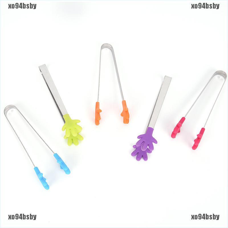 [xo94bsby]Stainless steel food clip hanging silicone tongs vegetable fruit salad