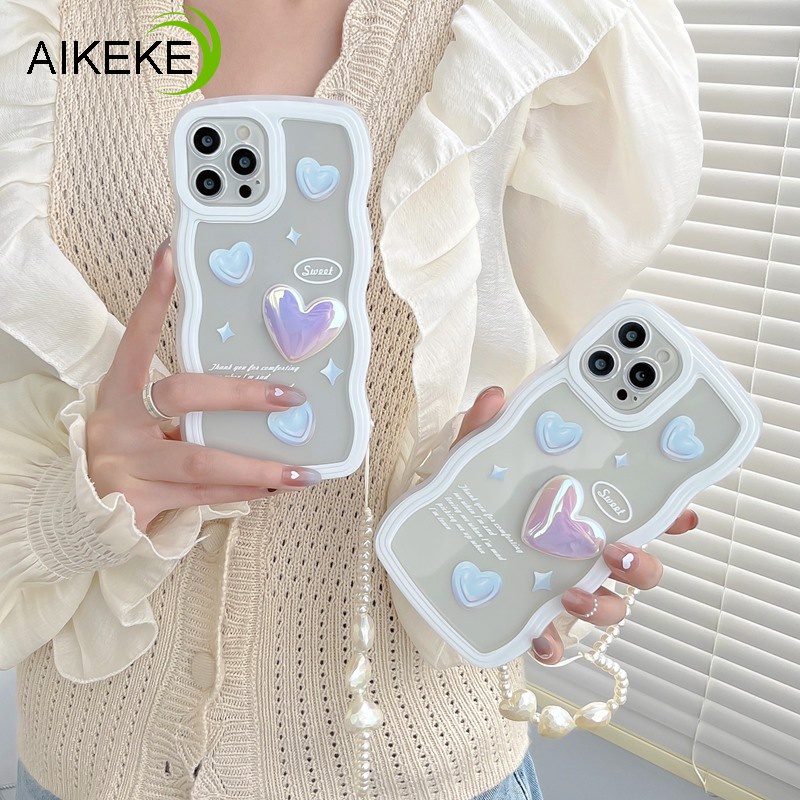 Ốp Điện Thoại TPU Mềm Trong Suốt Họa Tiết Trái Tim 3D Có Dây Đeo Tay Cho OPPO Reno 7 6 5G 5 Pro 4 R17 R15 4G