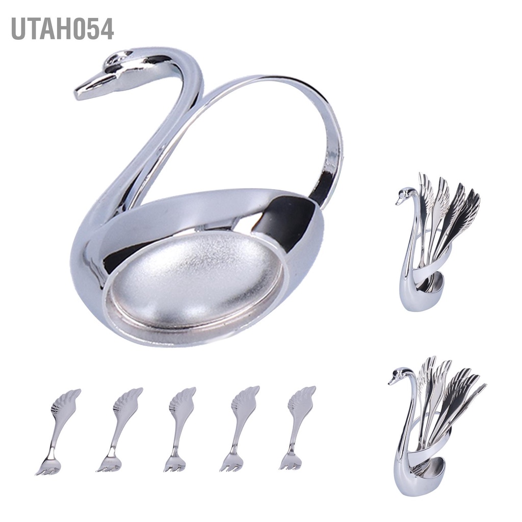 Utah054 5 cái Kẽm Hợp kim Bộ đồ ăn Gương đánh bóng Muỗng Nĩa Hình thiên nga phẳng