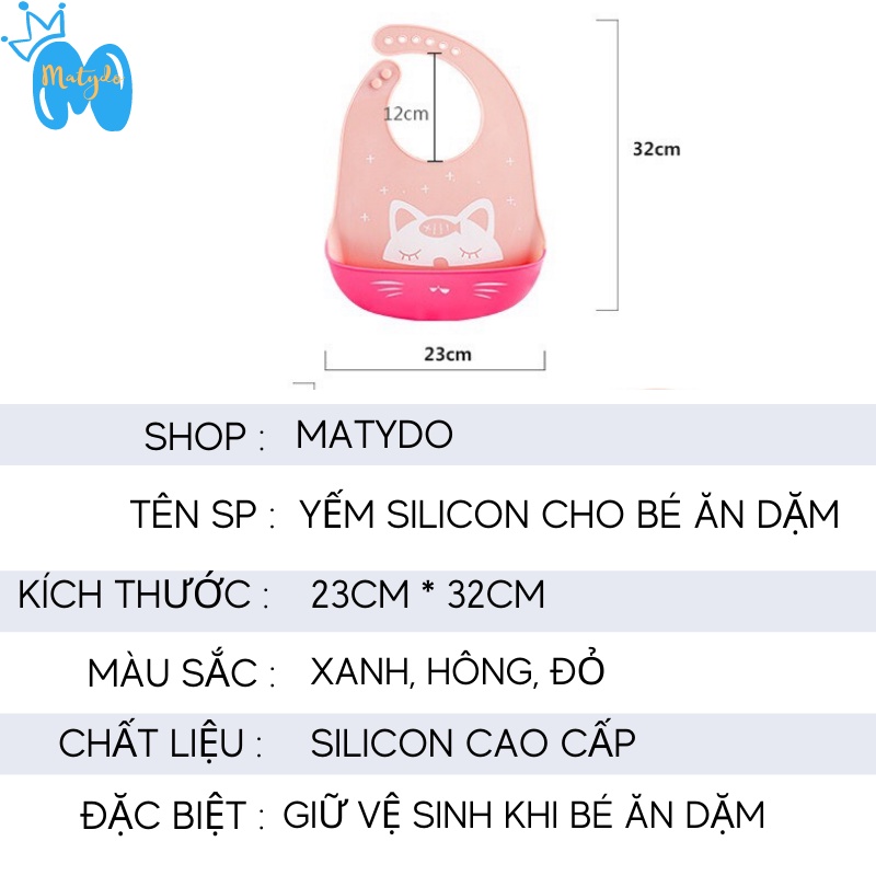 Yếm ăn dặm silicon cho bé MATYDO có máng nhiều màu sắc giúp bé tập ăn dặm kiểu nhật, BLW