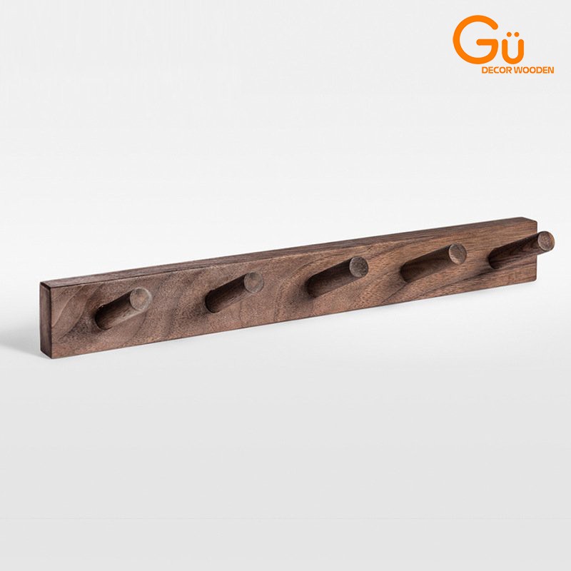 Móc gỗ gắn tường, Móc treo đồ đa năng tiện dụng Gu Decor Wooden dán keo,vít đinh