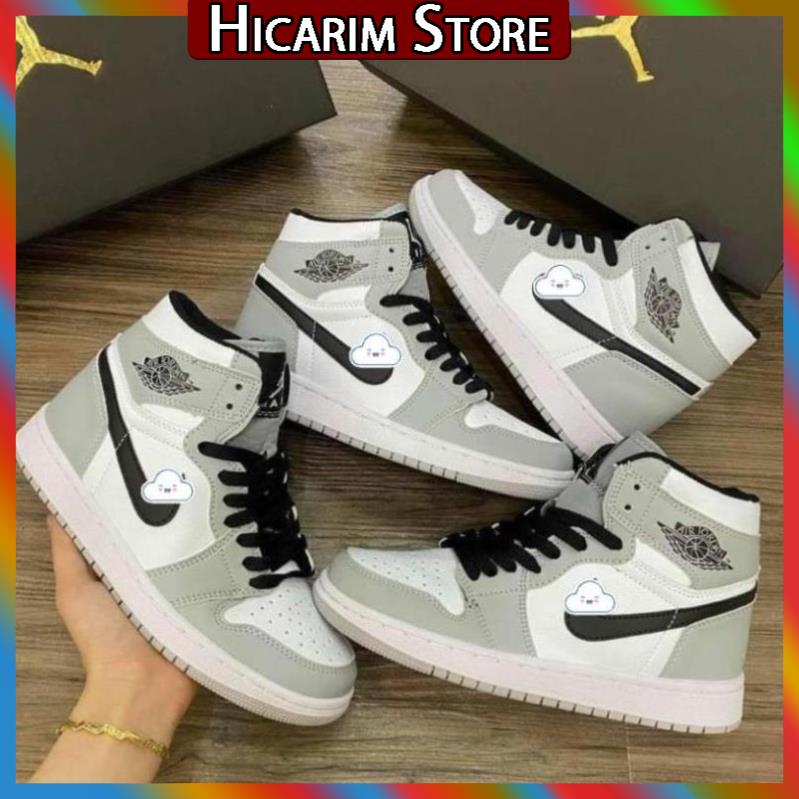 Giày thể thao Jordan 1 Xám Cao Cổ [FullBox + Tặng dây] Giày sneaker JD1 Xám móc đen cổ cao nam nữ siêu chất