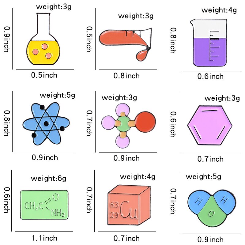 Ghim cài áo tráng men hình ống nghiệm hóa học hoạt hình khoa học cho bạn bè