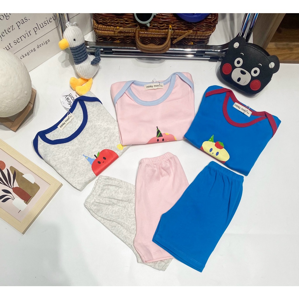 Bộ Cộc Tay COTTON HÀN MINKY MOM Chạy Viền In Hình Ngộ Nghĩnh Cho Bé TN-IN112