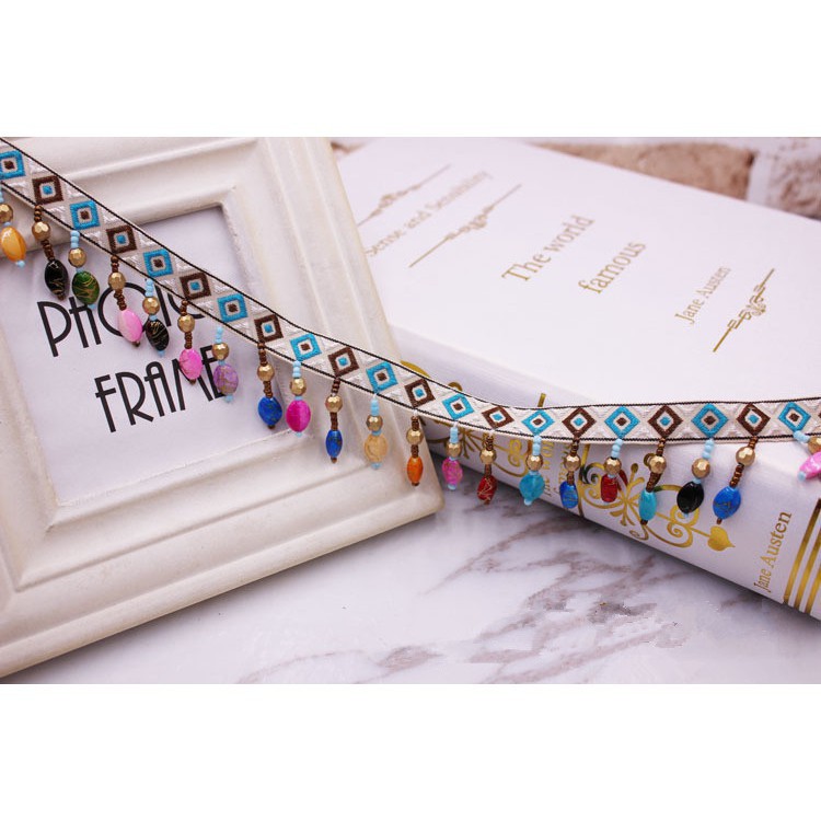 Dải Dây Ruy Băng Tua Rua Hạt Đá Nhiều Màu Sắc