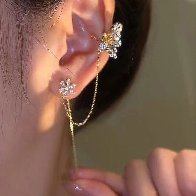 Bông Tai Dạng Kẹp Hình Bướm Bằng Kim Loại Đính Đá Zircon Lấp Lánh Sang Trọng Cho Nữ dreamdiary
