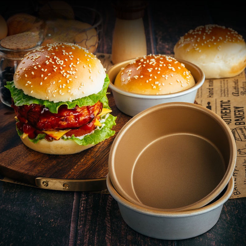 Khuôn Tròn Bằng Thép Carbon Không Dính Làm Bánh Hamburger Cho Gia Đình DIY
