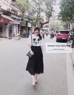 Set áo cộc tay + chân váy xếp ly
