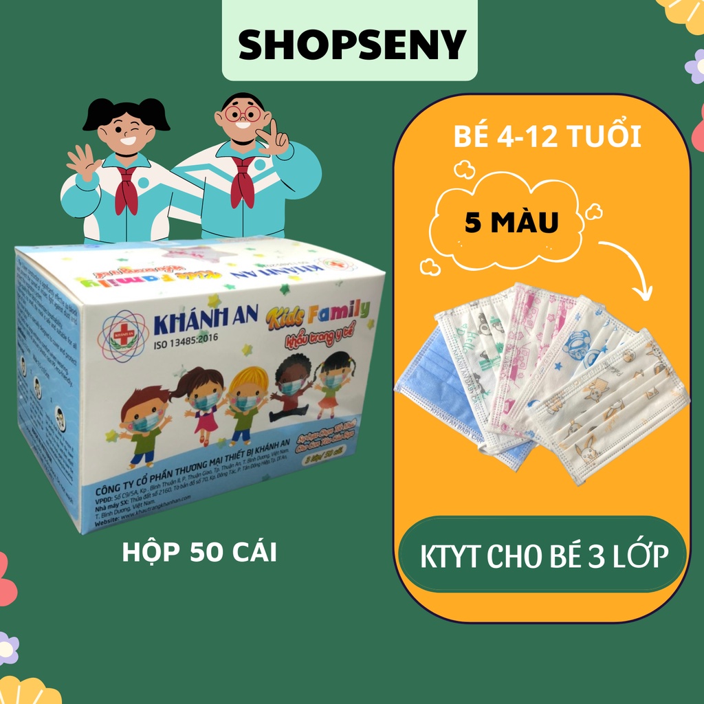 Khẩu trang cho bé trẻ em từ 5-12 tuổi hộp 50 cái cao cấp Khánh An