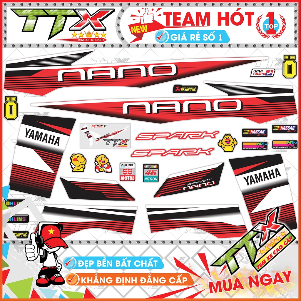 Tem xe sirius nano đỏ đen , Tem dán xe sirius đen đỏ nano spack siêu đẹp , Shop Team sirius đỏ đen